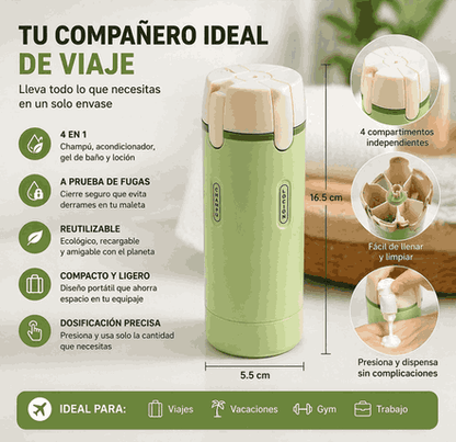 Home Vero Pack 4en1™ | Dispensador de Viaje a Prueba de Fugas para Shampoo, Loción y Gel